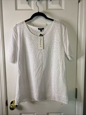 Chances R White Lacy Top size Large New With Tags